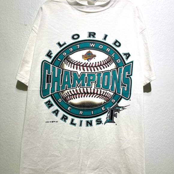 richardinc Tops - Vintage 1990s Florida Marlins 1997 World Series Champions MLB Baseball Shirt